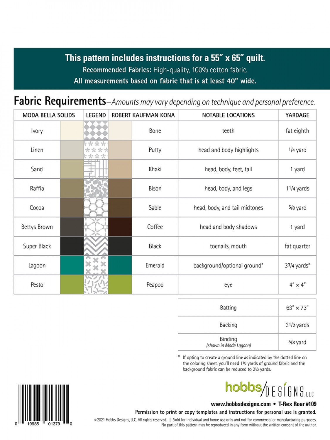 T-Rex Roar - patron quilt - Licence To Quilt