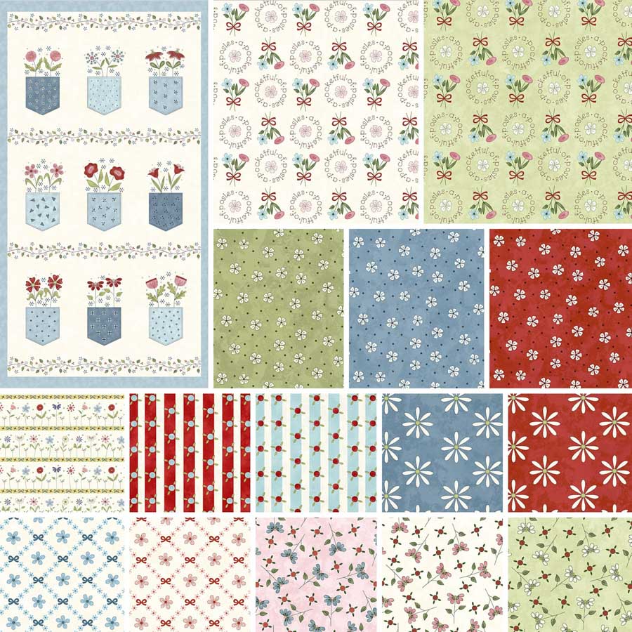 Pocketful of Posies - Cream Blue Trellis Bows - Licence To Quilt