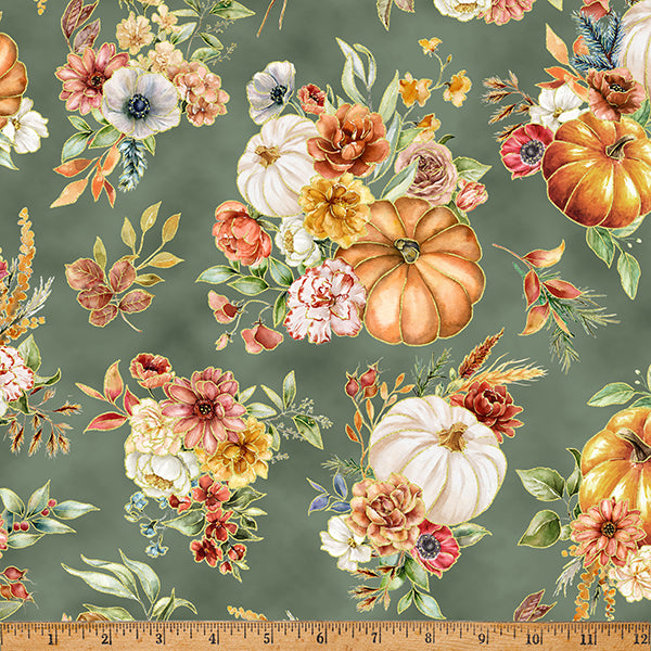Harvest Bouquet - Pumpkin Floral Bouquet Earl Gray - Licence To Quilt