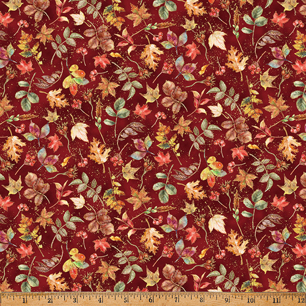 Harvest Bouquet - Leaves Maroon - Licence To Quilt