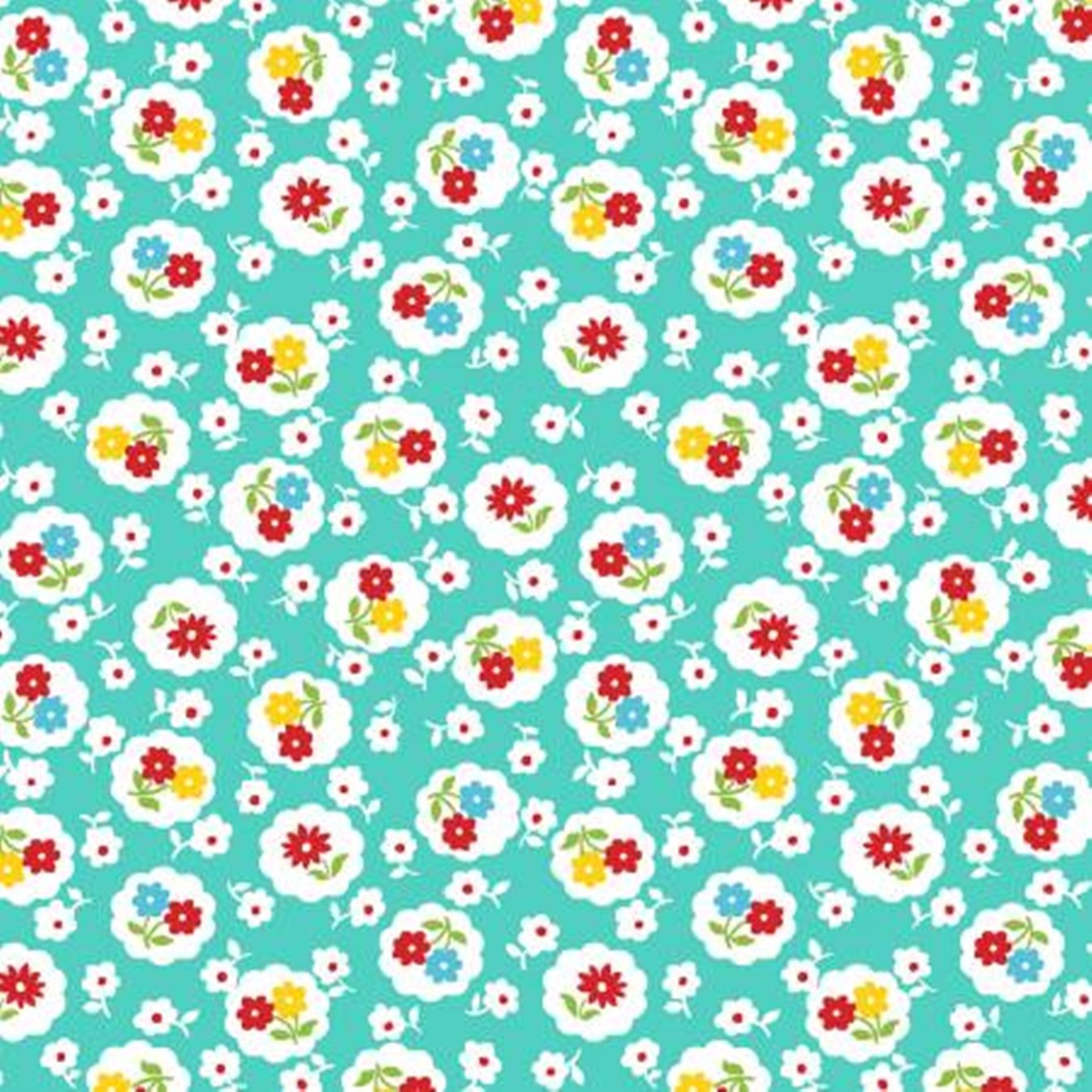 Playtime c. 1930 - Floral Blue Teal - Licence To Quilt