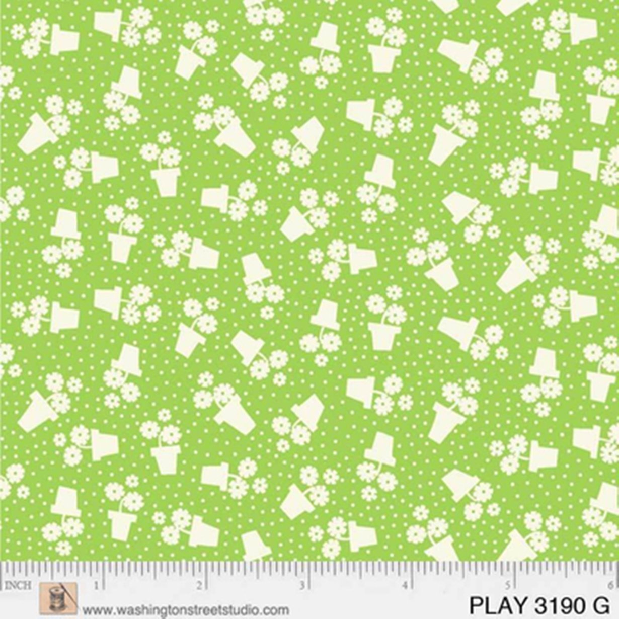 Playtime c. 1930 - Flower & Pots Green - Licence To Quilt