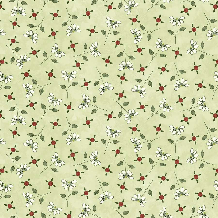 Pocketful of Posies - Green Tossed Flowers and Buds - Licence To Quilt