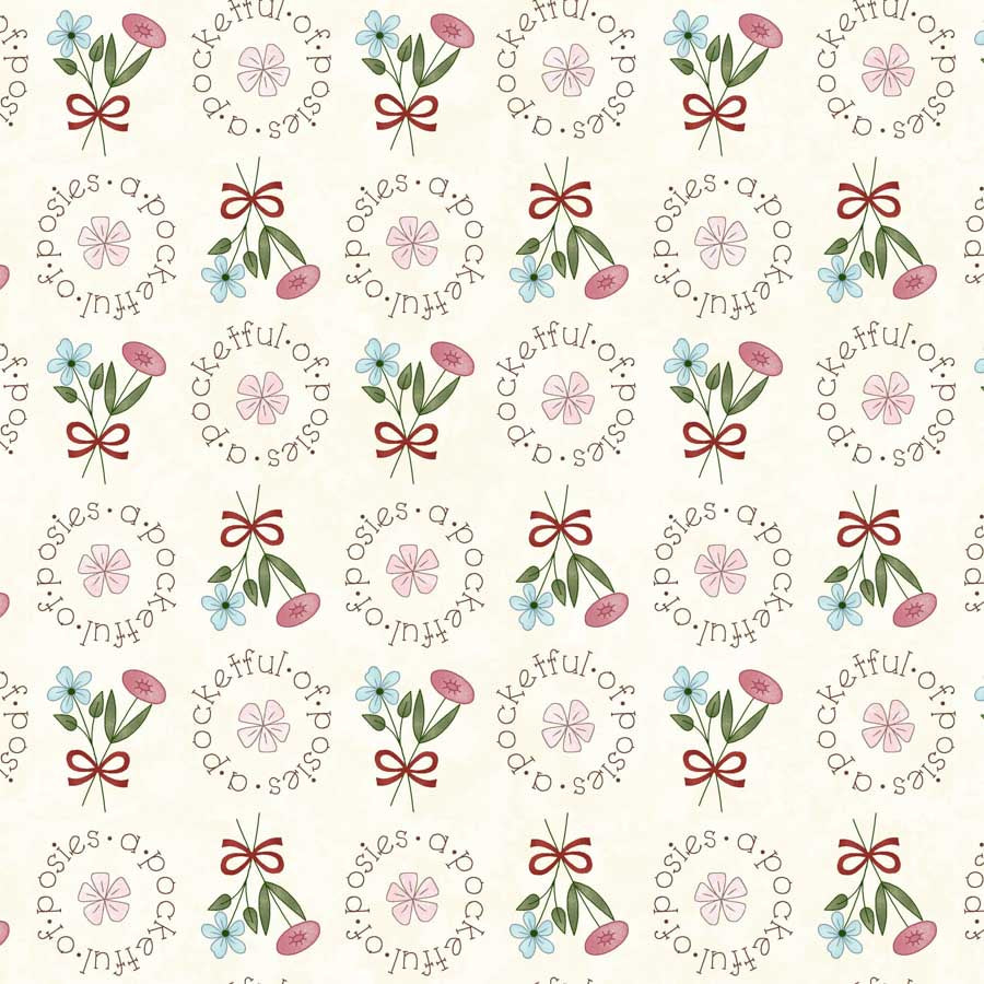 Pocketful of Posies - Cream Posie Words - Licence To Quilt