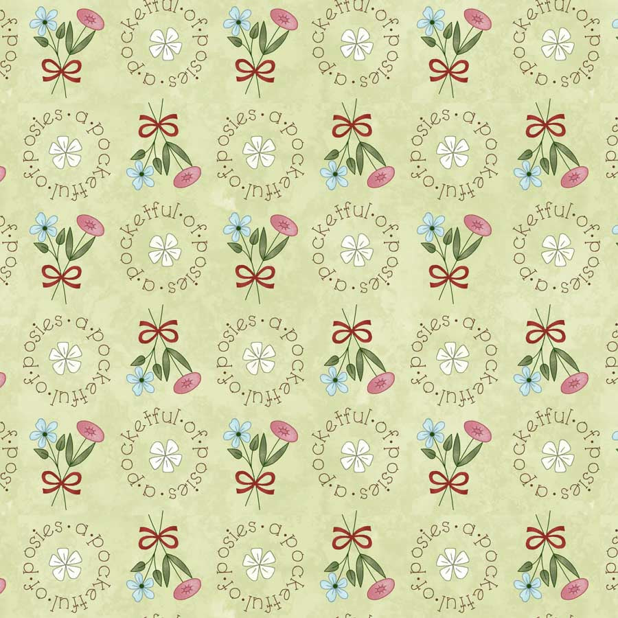 Pocketful of Posies - Green Posie Words - Licence To Quilt
