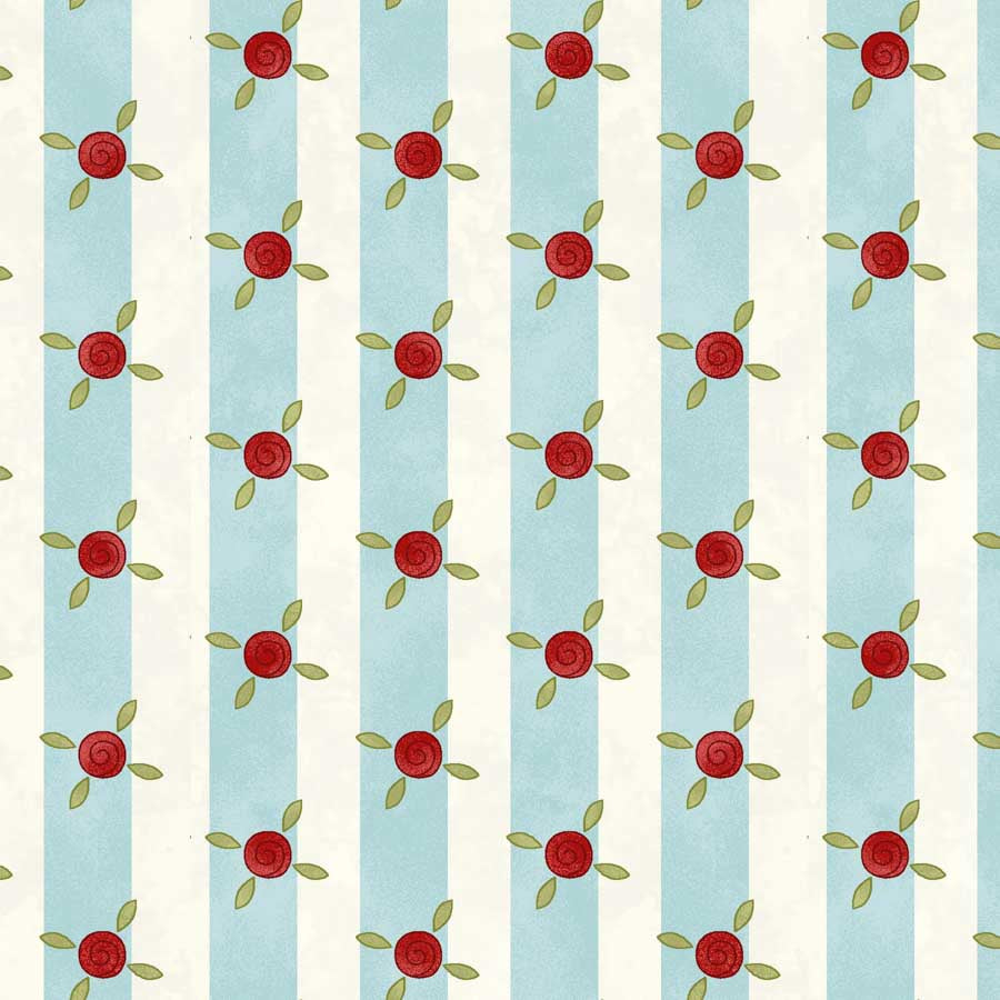 Pocketful of Posies - Cream Blue Stripes - Licence To Quilt