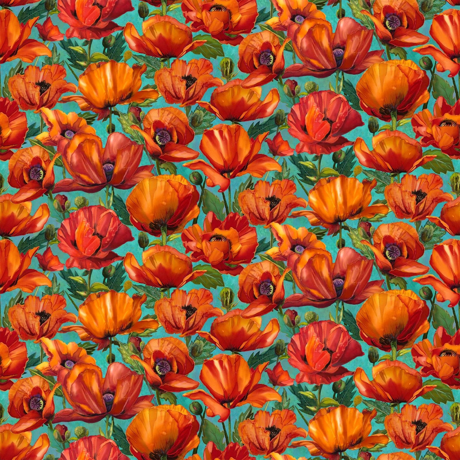 Charisma - Packed Poppies Aqua - Licence To Quilt