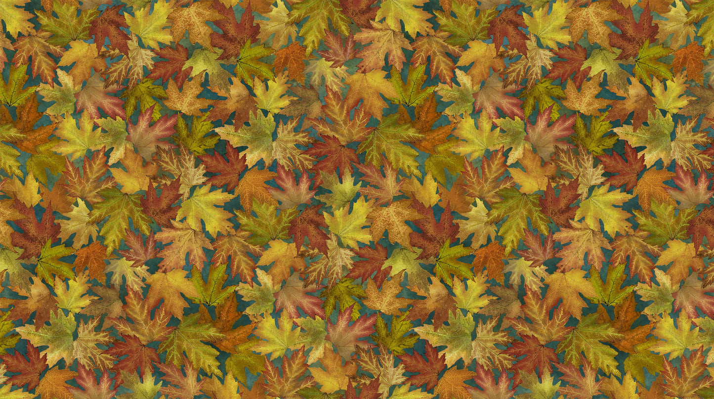 Autumn Splendor - Stonehenge - Packed Leaves - Dark Teal Multi - Licence To Quilt