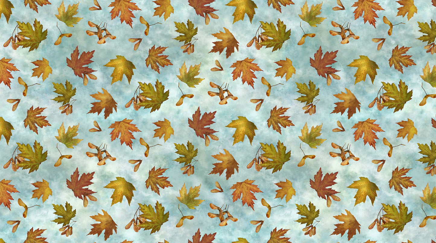 Autumn Splendor - Stonehenge - Leaves & Keys - Light Teal Multi - Licence To Quilt