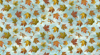 Autumn Splendor - Stonehenge - Leaves & Keys - Light Teal Multi - Licence To Quilt