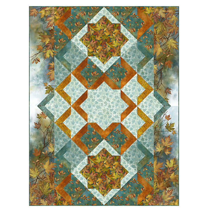 Autumn Splendor - Stonehenge - Packed Leaves - Dark Teal Multi - Licence To Quilt