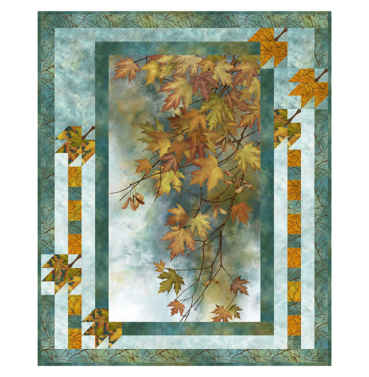 Autumn Splendor - Stonehenge - Packed Leaves - Dark Teal Multi - Licence To Quilt