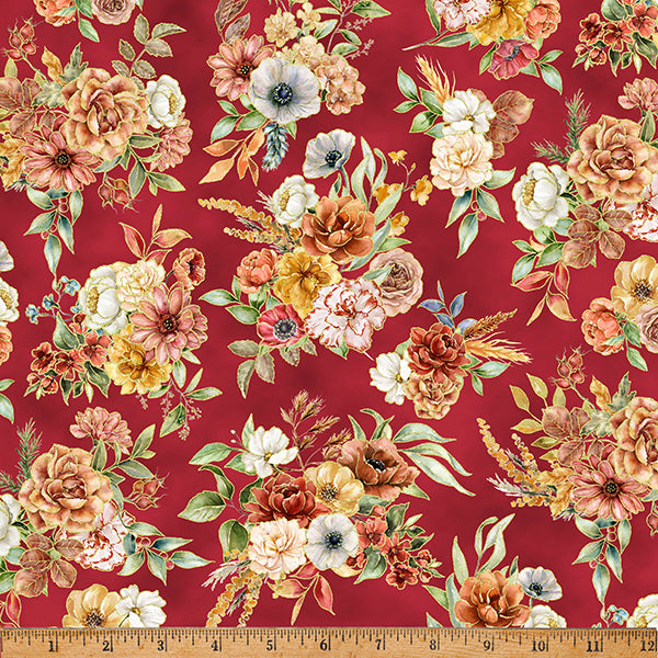 Harvest Bouquet - Floral Bouquet Cranberry - Licence To Quilt
