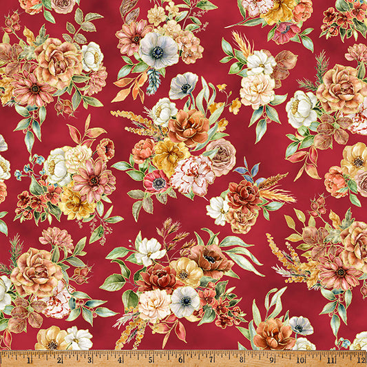 Harvest Bouquet - Floral Bouquet Cranberry - Licence To Quilt