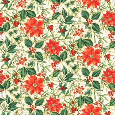 Santa - Festive Foliage Poinsettia Cream - Licence To Quilt